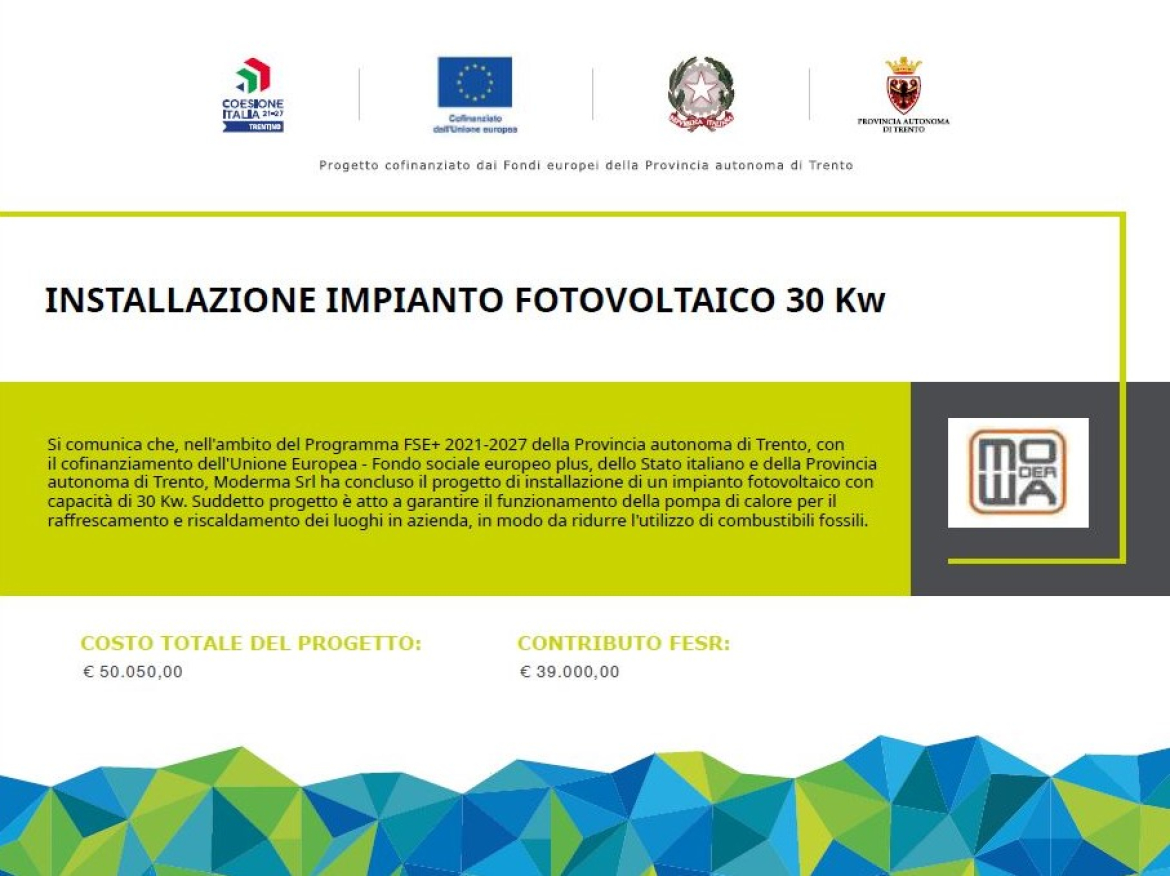 Poster Programma FSE + — impianto fotovoltaico 30Kw